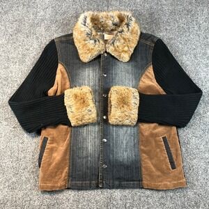 Fiorlini International Faux Fur Collar Denim Corduroy Knit Sleeve Jacket